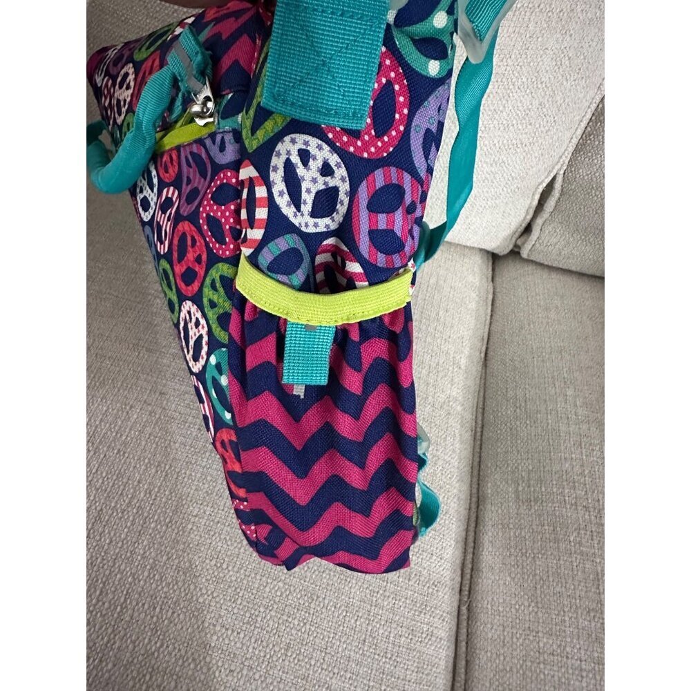 GARNET HILL KIDS Colorful Peace Pattern Messenger School Crossbody Bag Teal Pink - Picture 8 of 8